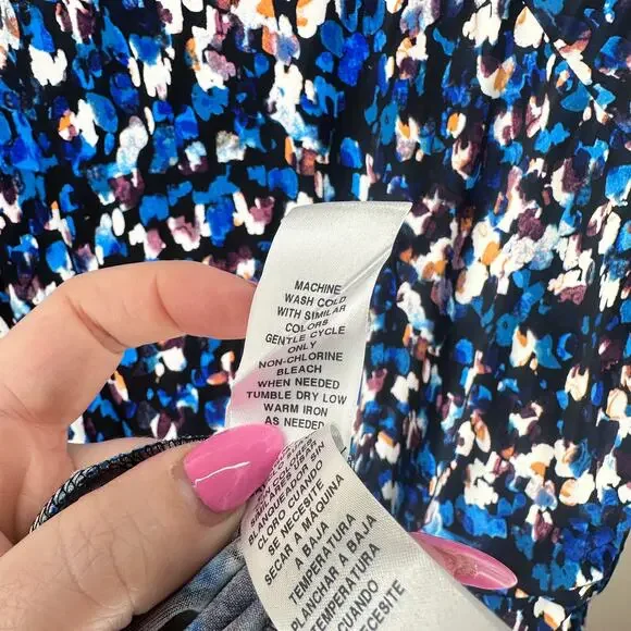 Maggy London Raglan Long Sleeve Crew Neck Blue Speckled Print Blouson Midi Dress - Picture 13 of 14